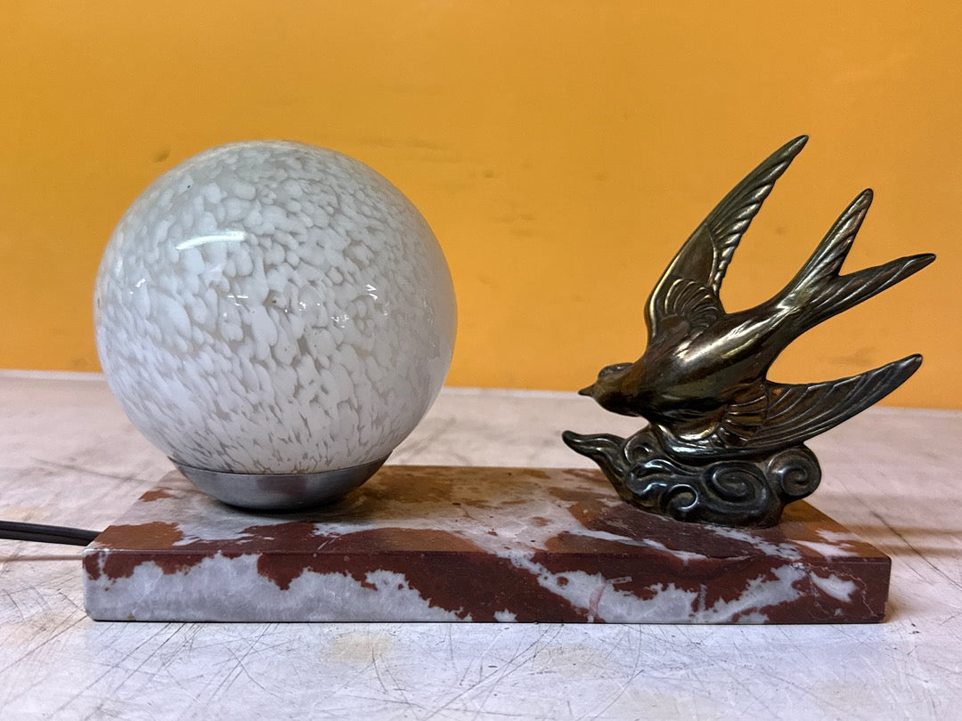 Lampe de bureau – Socle en marbre et oiseau