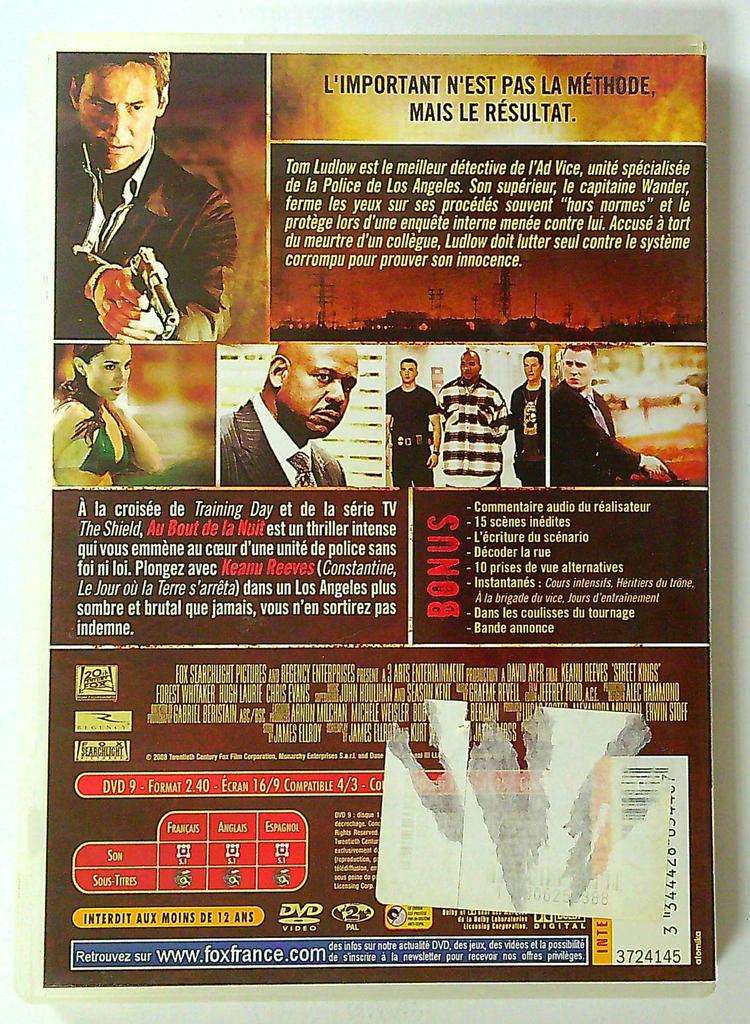 Dvd Au Bout de la Nuit avec Keanu Reeves