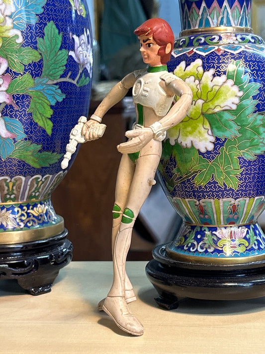 Figurine vintage Capitaine Flam personnage de dessin animé espace blanc vert