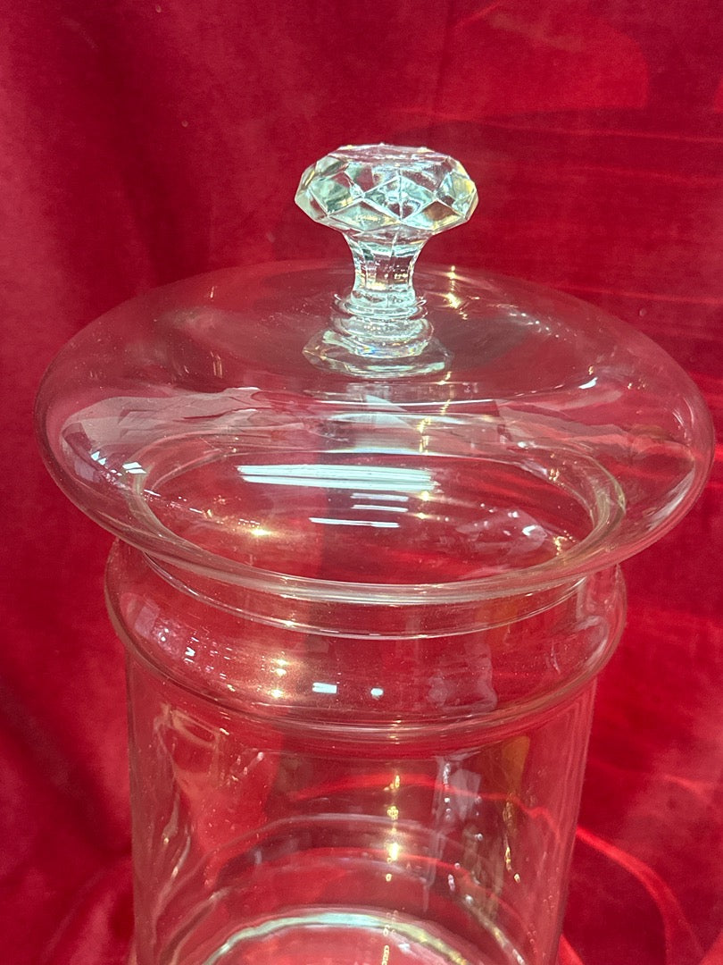 Grand bocal bonbonnière en verre avec couvercle et prise diamant