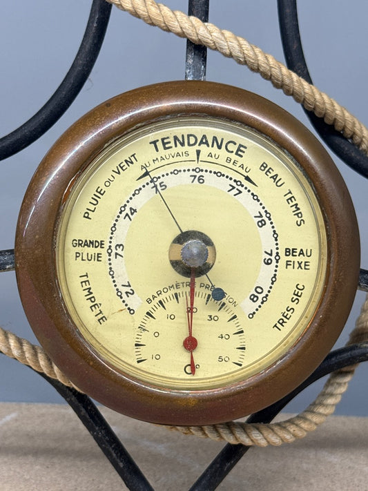 Baromètre thermomètre ancre – Vintage – Instruments de mesure – Métal et corde