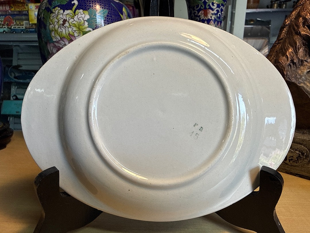 Plat ovale – Badonviller – Plat de service – Céramique crème vert noir