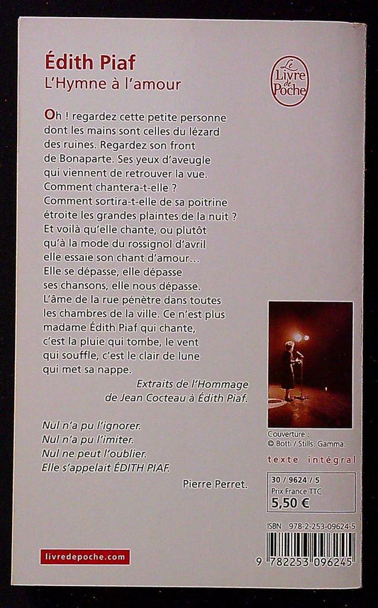 Livre Édith Piaf – L'hymne à l'amour – Littérature – Poche
