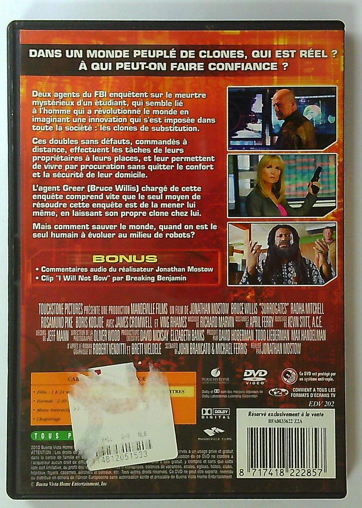 dvd Clones Bruce Willis film science-fiction