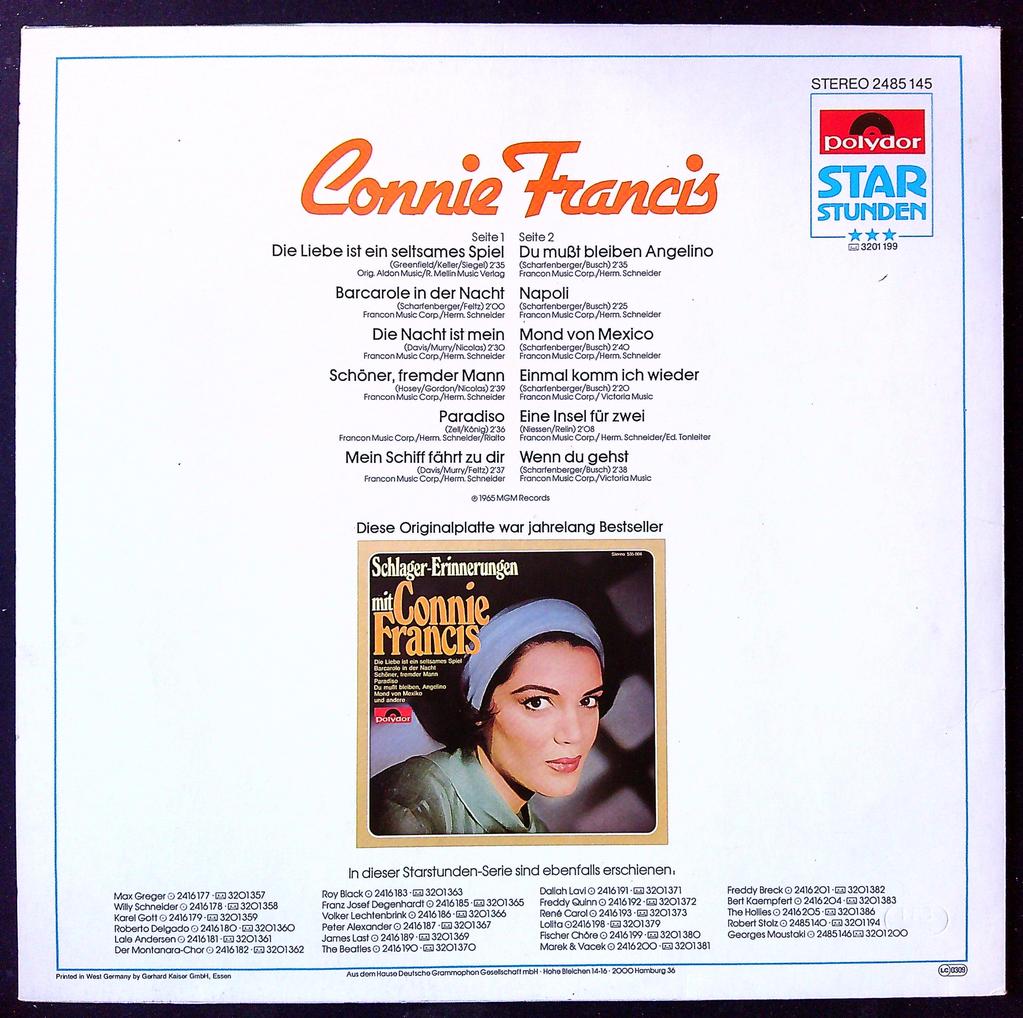 Vinyle 33t Polydor Connie Francis Schlagererinnerungen