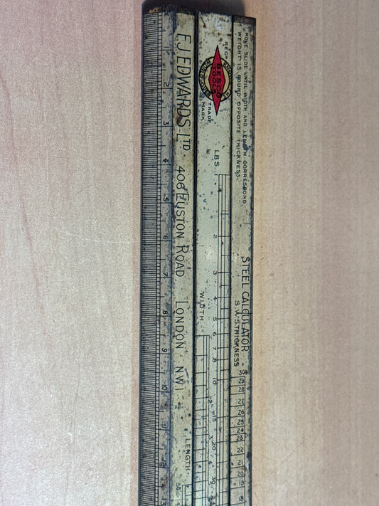 Règle à calcul – F.j. Edwards Besco – Outil de mesure – Métal vintage