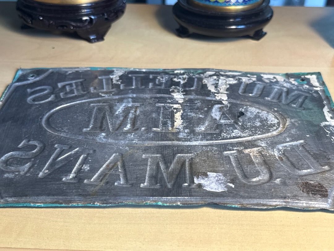 Plaque – Mutuelles du Mans – Enseigne – Tôle turquoise