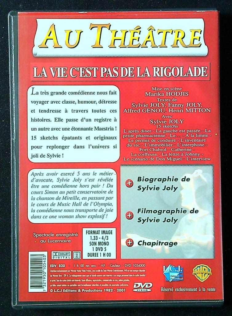 Dvd Sylvie Joly – La vie c'est pas de la rigolade – Spectacle
