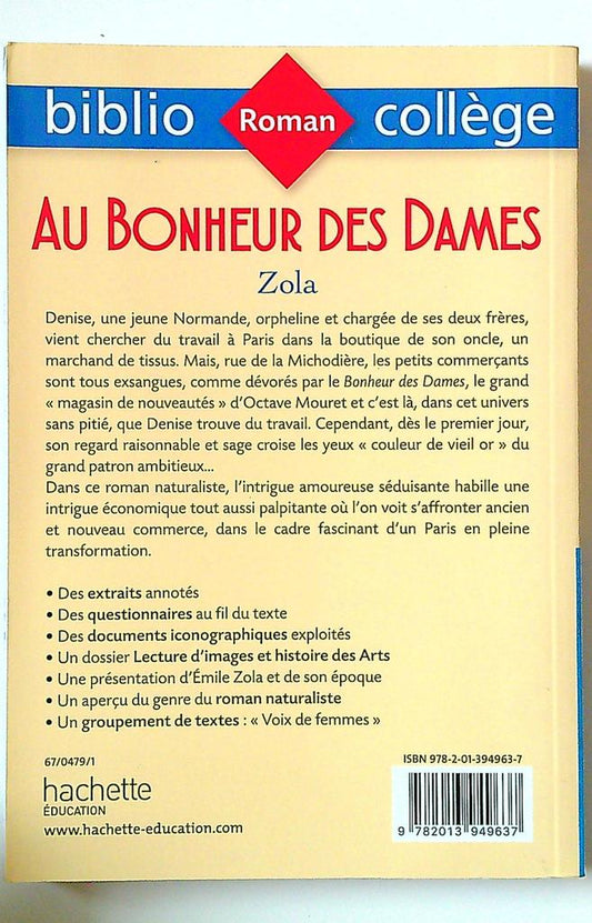 livre Au Bonheur des Dames Hachette crème
