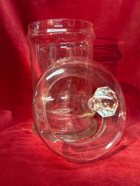 Grande bonbonnière en verre, couvercle à bouton facetté, 35,5 cm