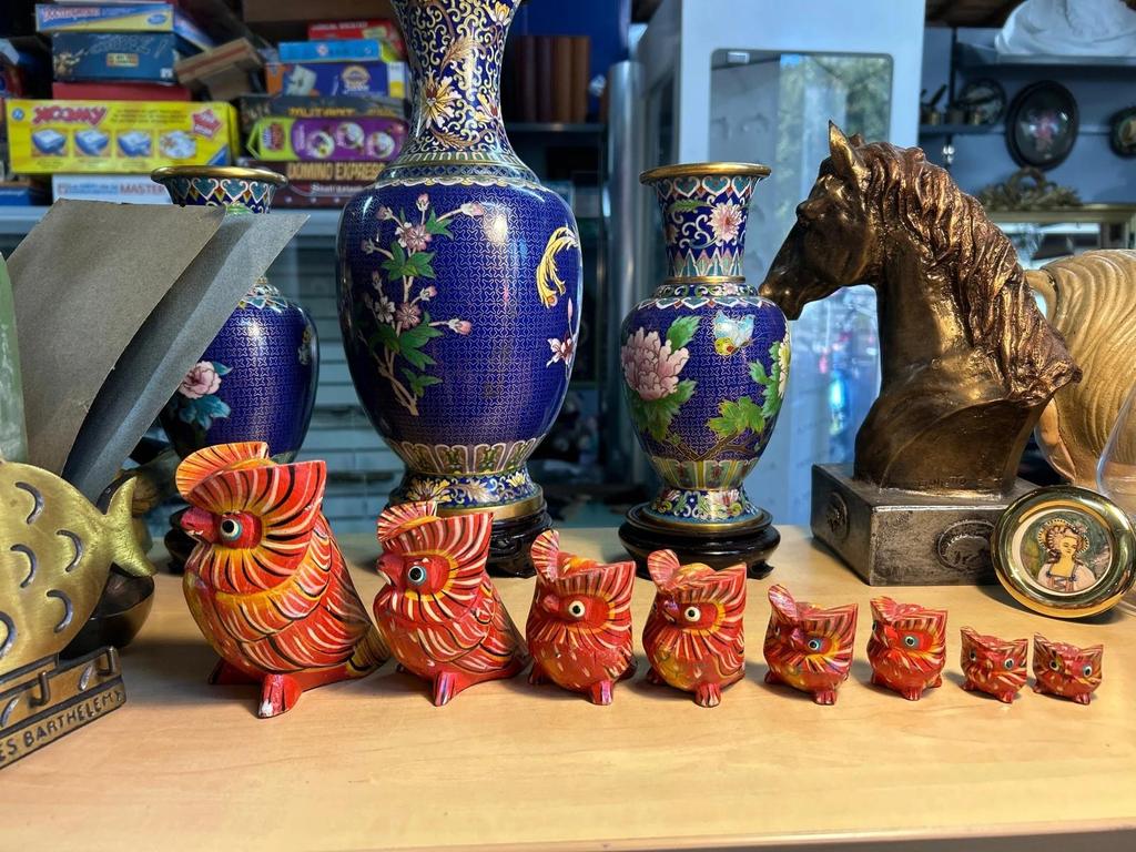 Lot de 8 Statuettes sculpté Chouette / Hibou