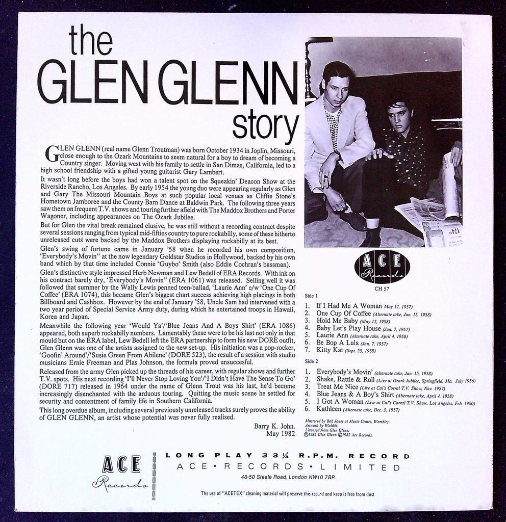 Vinyle Glen Glenn The Glen Glenn Story Ace Records