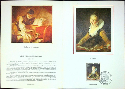 Fragonard L'étude Enveloppe Dépliant Timbre 1er jour Encart Fdc Yvert et Tellier