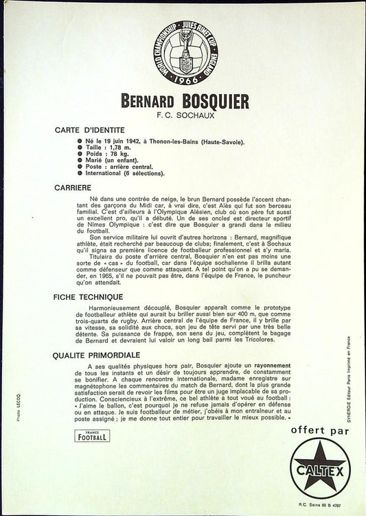 Fiche – Caltex 1966 – Memorabilia – Bernard Bosquier