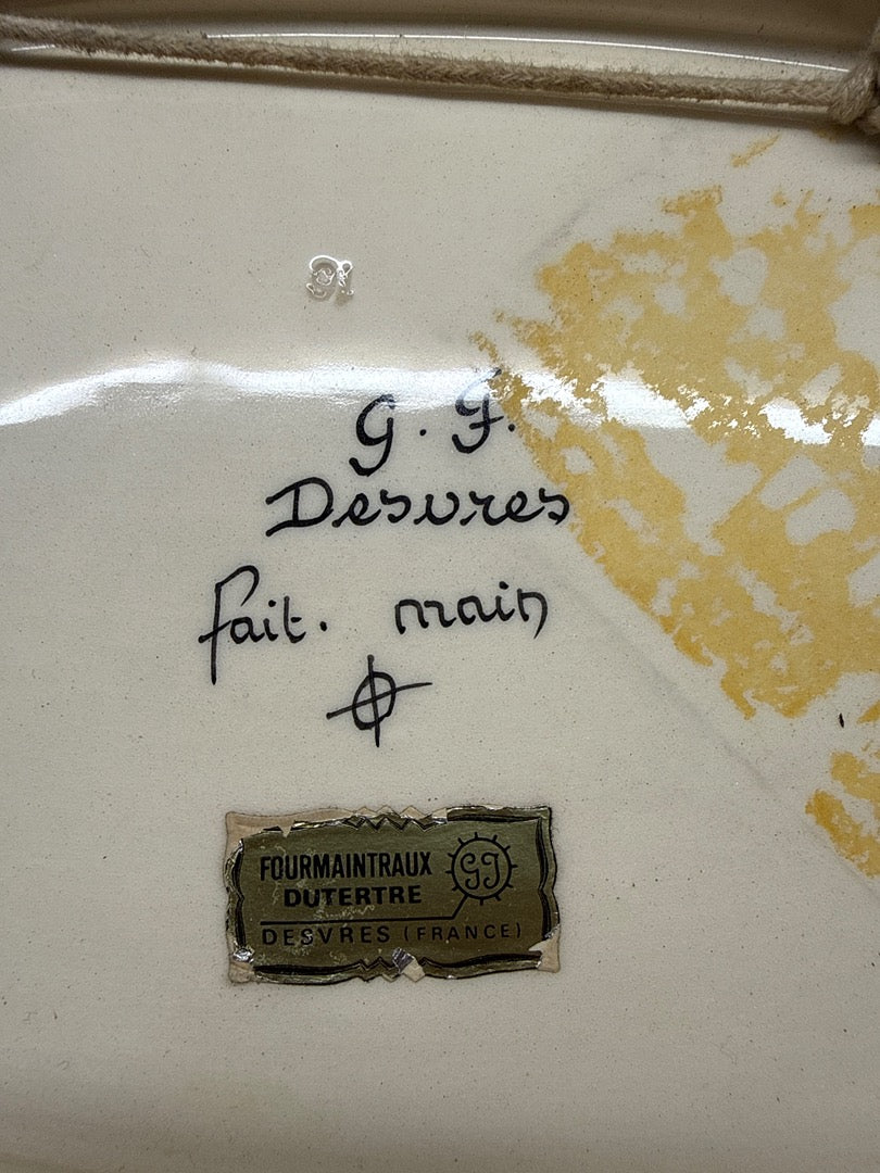 Plateau de service – Fourmaintraux Dutertre – Plateau – Céramique décor floral Desvres