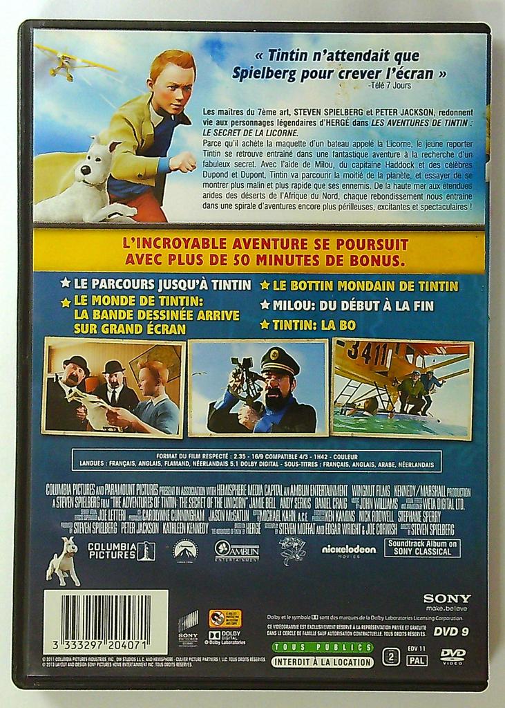 Dvd Les Aventures de Tintin : Le Secret de la Licorne
