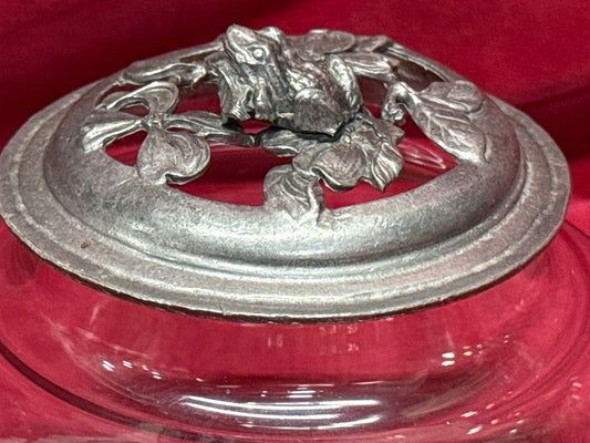 Bonbonnière ancienne en verre et étain Art Nouveau