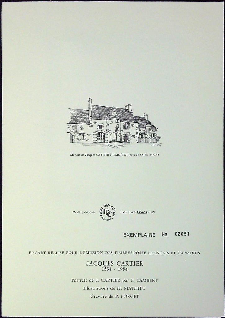 Jacques Cartier Enveloppe Dépliant Timbre 1er jour Encart Fdc Yvert et Tellier
