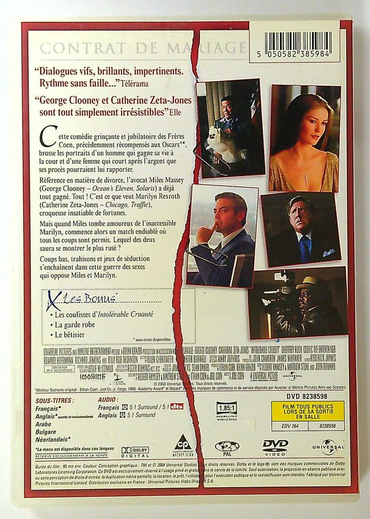 Dvd Intolérable Cruauté Clooney & Zeta-jones