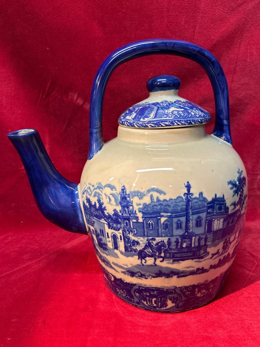 Grande théière Victoria Ware bleue et blanche
