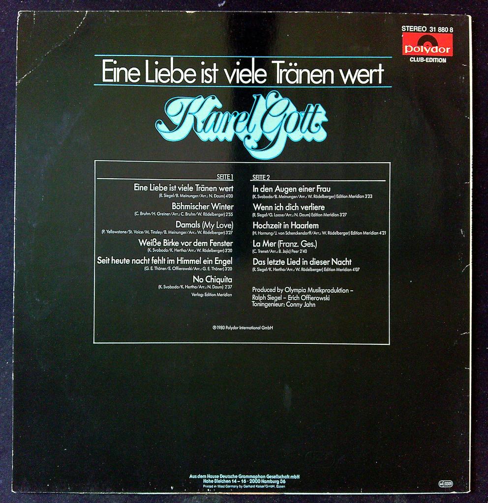 Vinyle 33t Karel Gott Eine Liebe ist viele Tränen wert