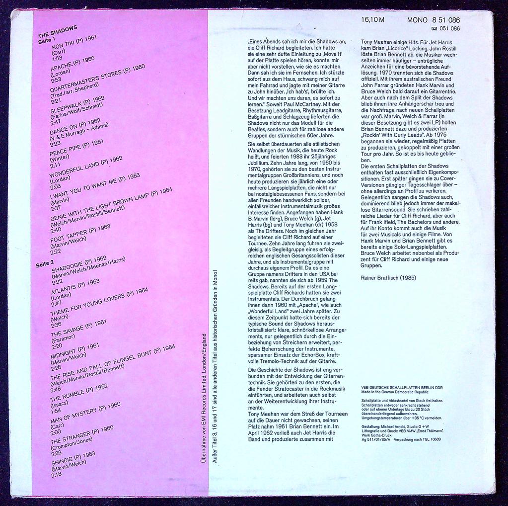 Vinyle The Shadows Amiga rose