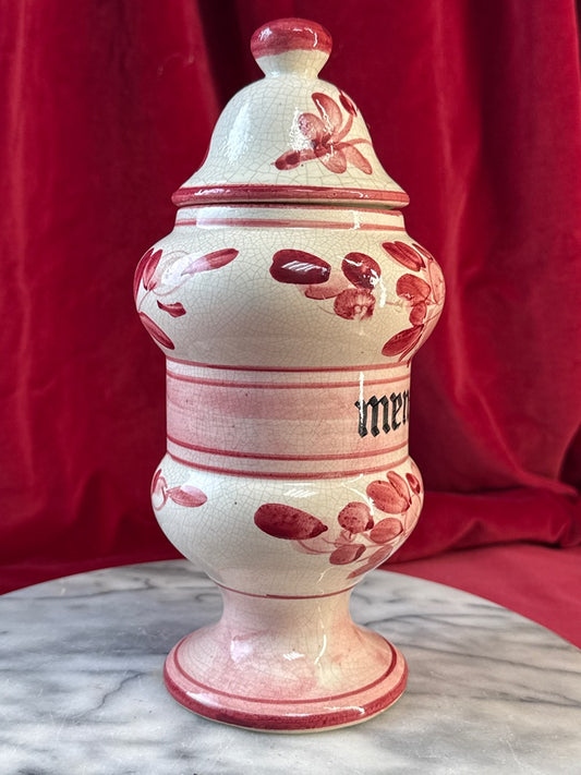 Pot décoratif de style pharmacie « Menthe », céramique à fleurs roses