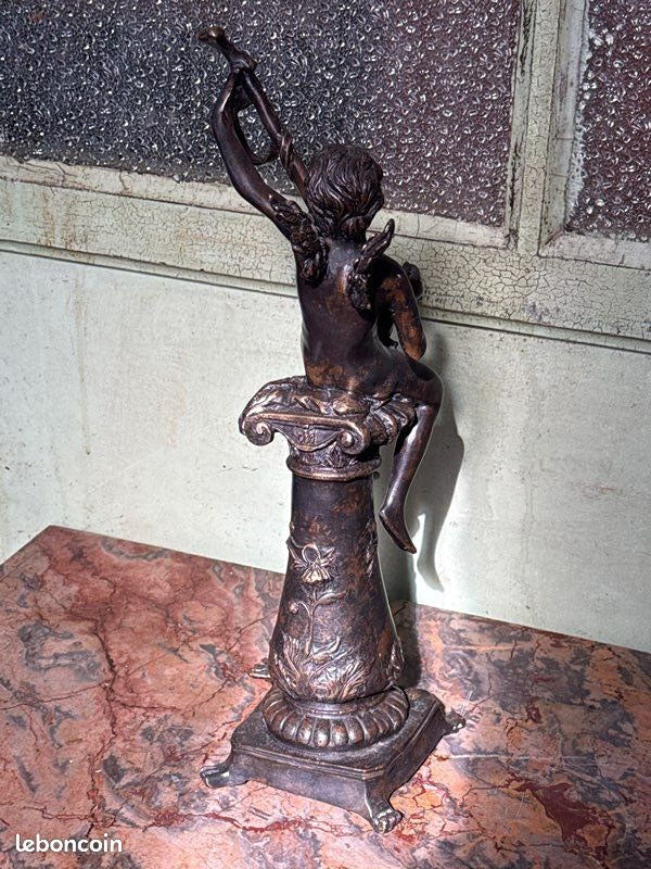 Statue Chérubin – Dudley – Ornement – Bronze patiné