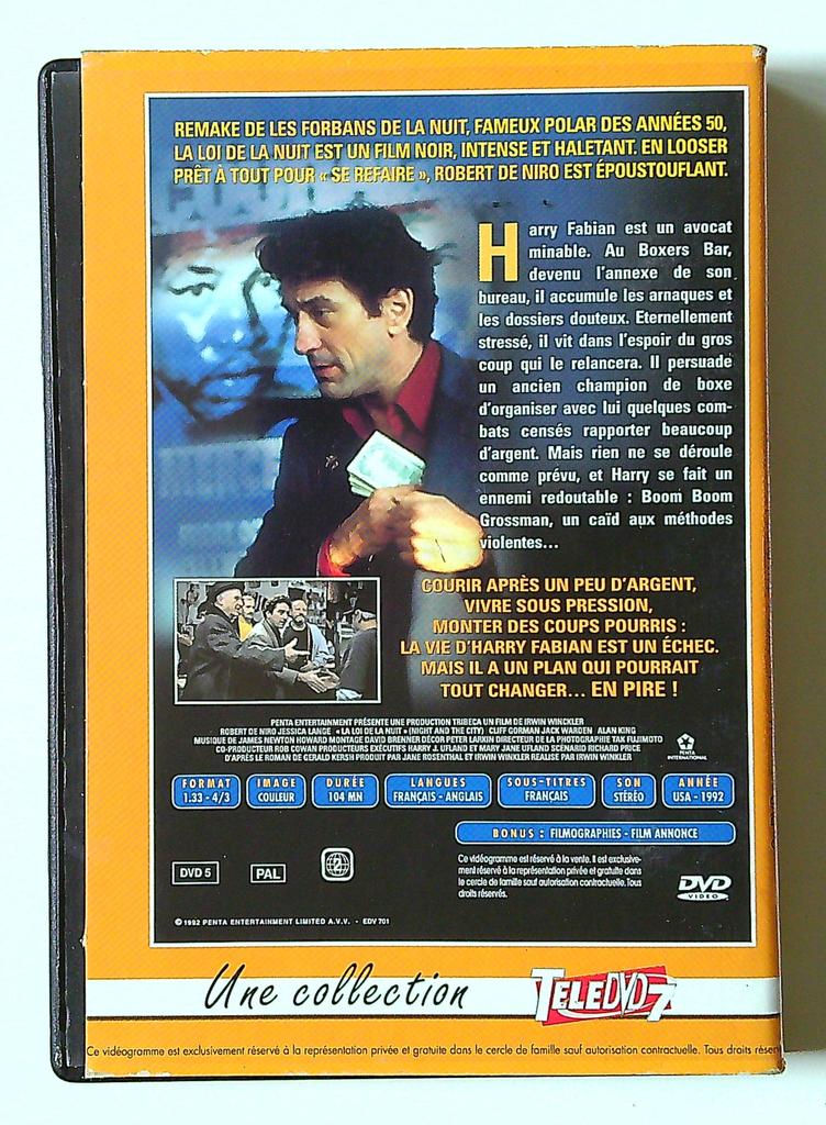 Dvd La Loi de la Nuit Robert De Niro Jessica Lange