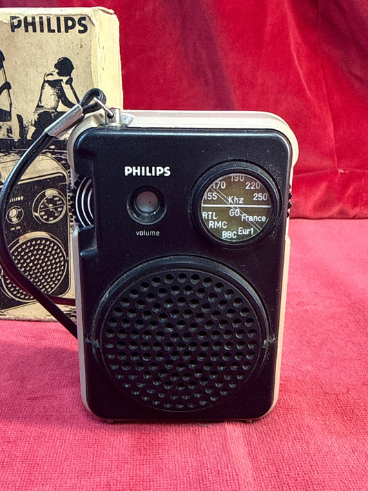 Radio portable Philips 90AL021 LW avec boîte d’origine, non fonctionnelle