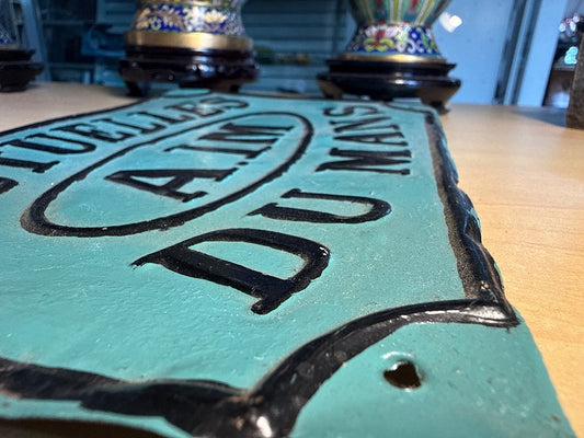 Plaque – Mutuelles du Mans – Enseigne – Tôle turquoise