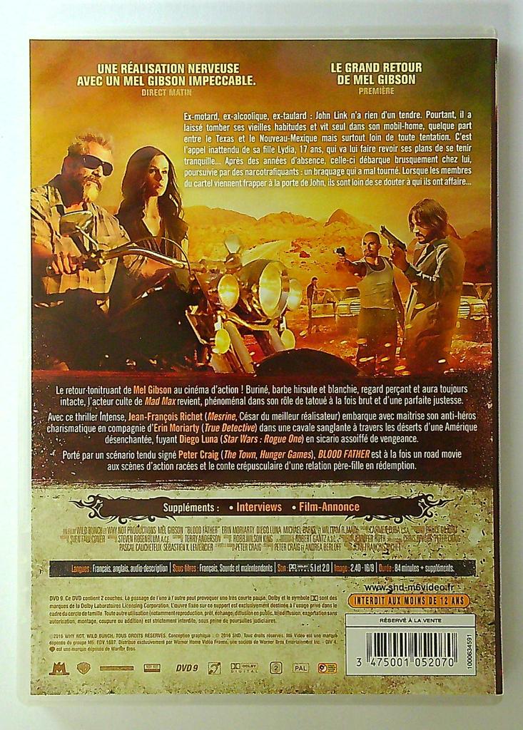 Dvd Blood Father avec Mel Gibson