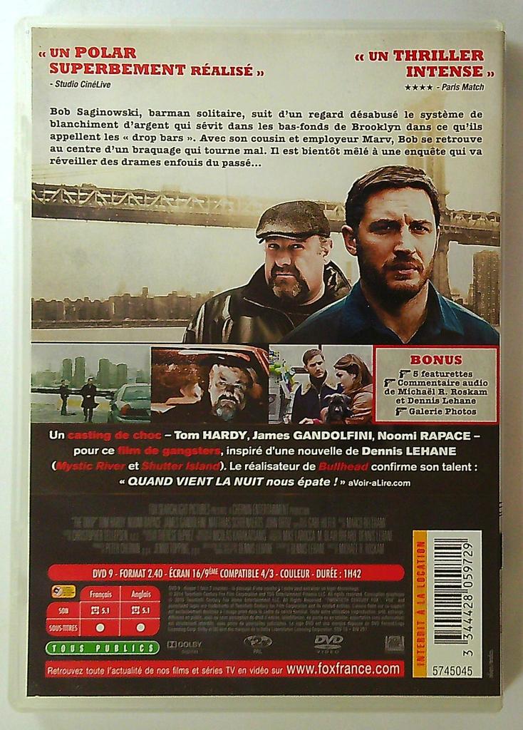 Quand vient la nuit dvd Tom Hardy James Gandolfini