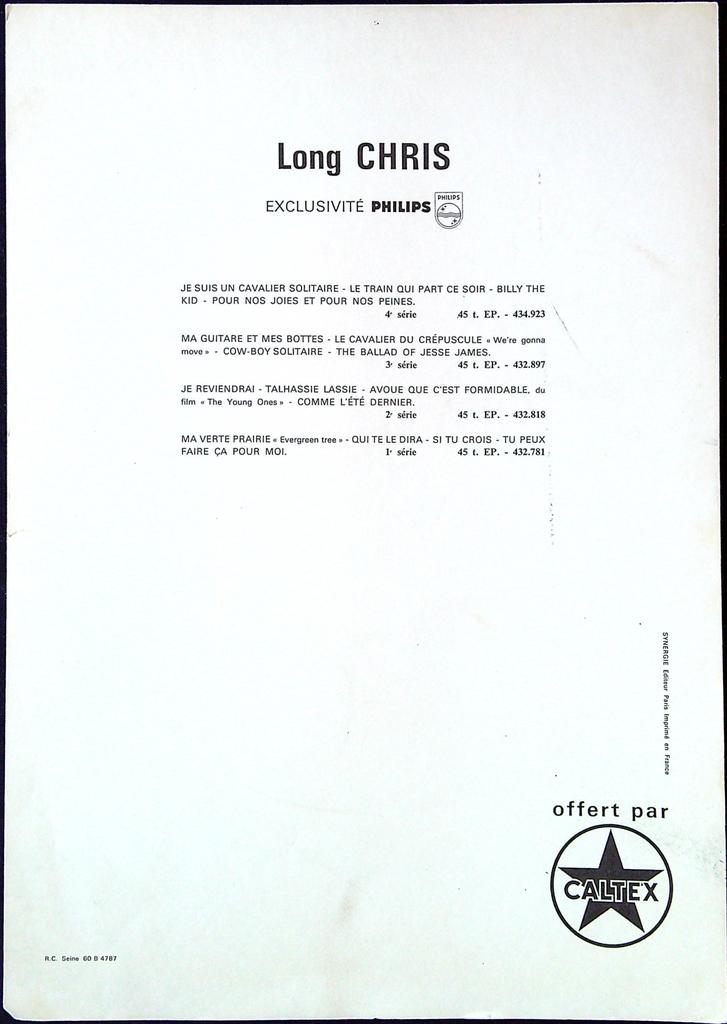 Carte promo Long Chris – Philips – Memorabilia – Vintage