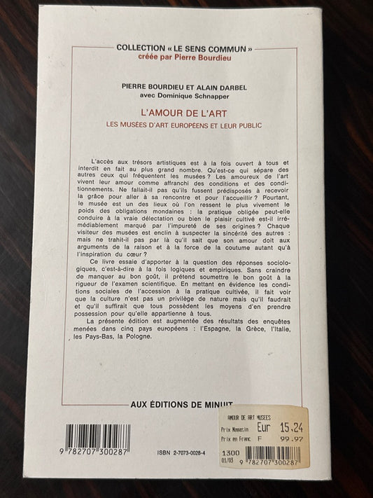 Livre – Pierre Bourdieu L'amour de l'art – Sciences humaines – Édition de Minuit