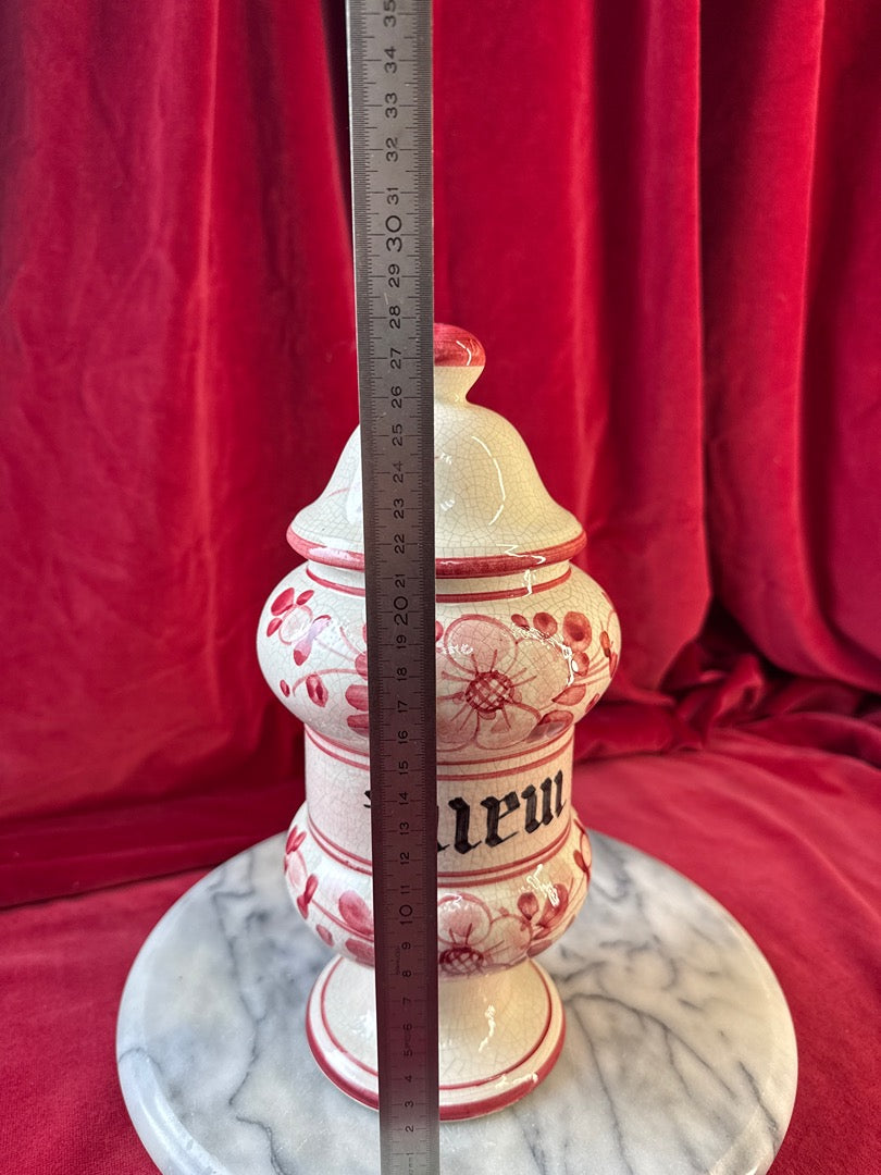 Pot décoratif de style pharmacie « Tilleul », céramique à fleurs roses