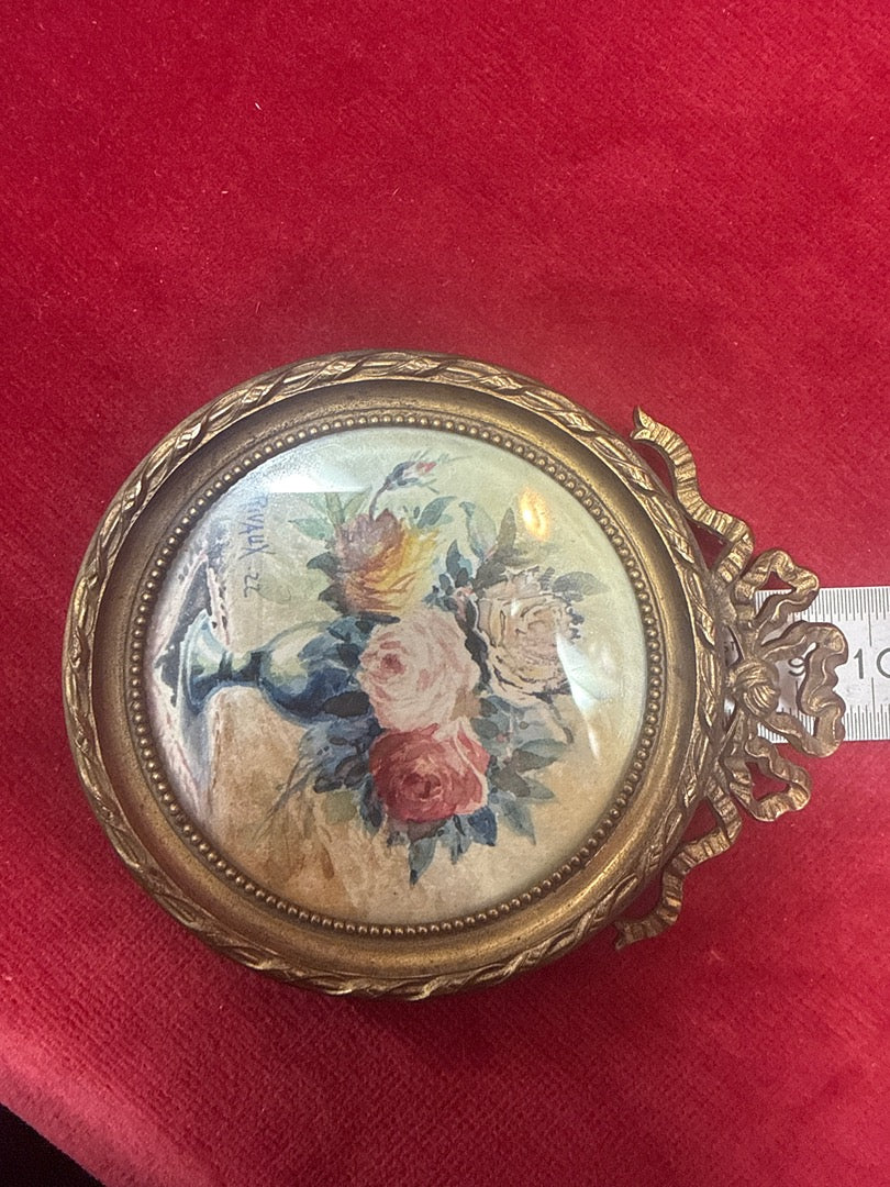 Cadre photo ancien en laiton miniature fleurs Rivaux