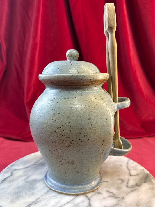 Pot à cornichons en grès gris avec couvercle et pince, 22 cm