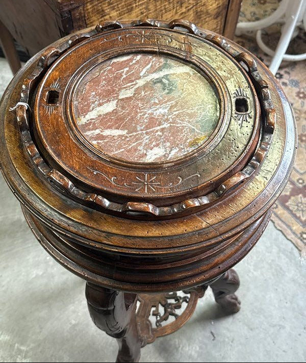 Sellette – Art d'asie – Mobilier – Bois sculpté et marbre - coffre