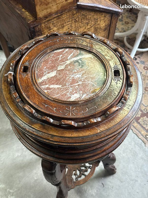 Sellette – Art d'asie – Mobilier – Bois sculpté et marbre - coffre