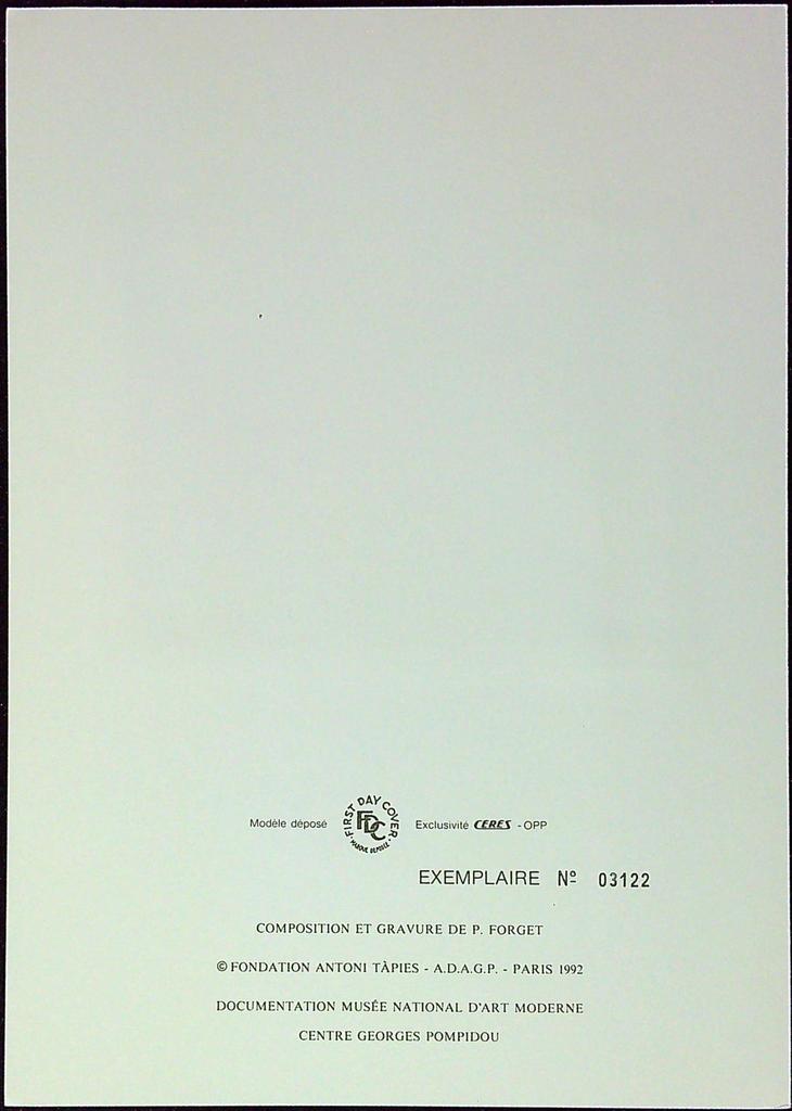 Antoni Tapies Art Contemporain Enveloppe Dépliant Timbre 1er jour Encart Fdc Yvert et Tellier