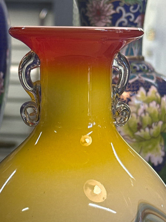 Vase en verre – Artisanal – Décoration – Dégradé jaune orange