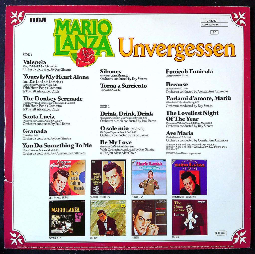 Vinyle Mario Lanza Unvergessen rca