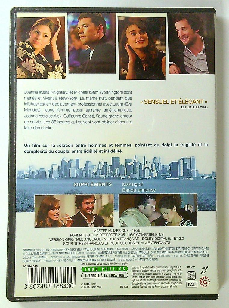 dvd Last Night Keira Knightley Eva Mendes Gaumont