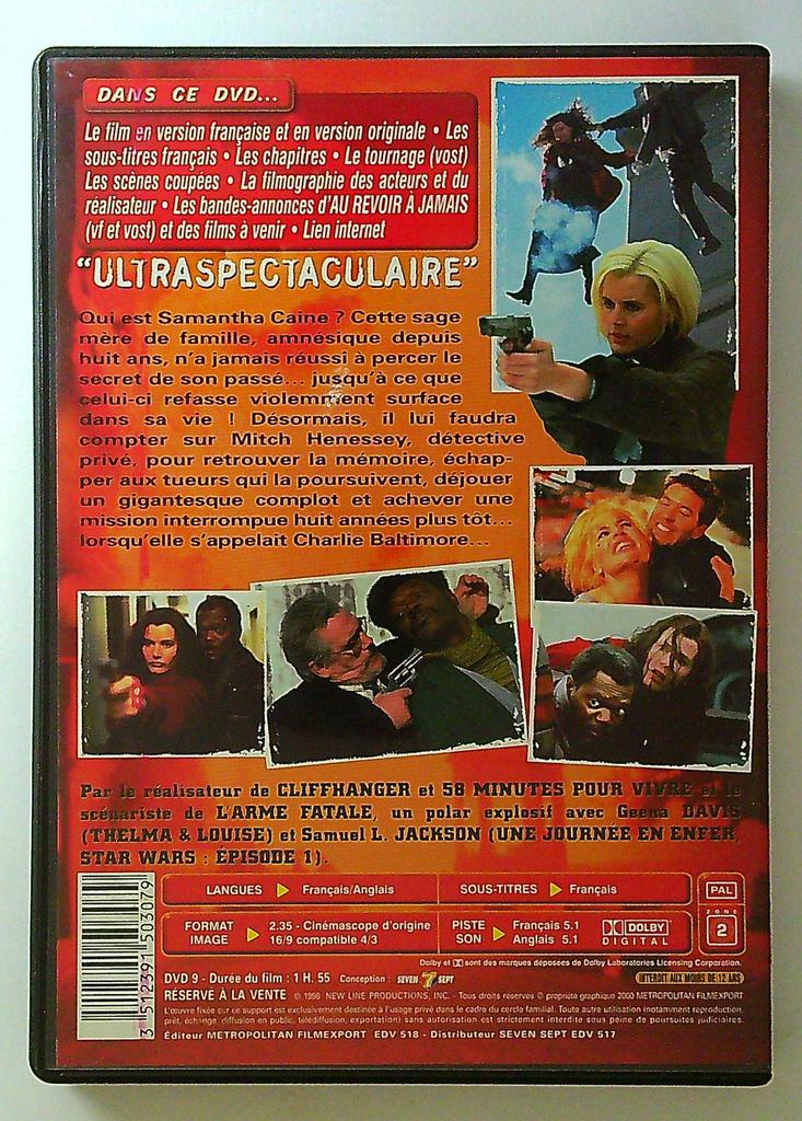 Dvd Au Revoir à Jamais - Geena Davis, Samuel L. Jackson