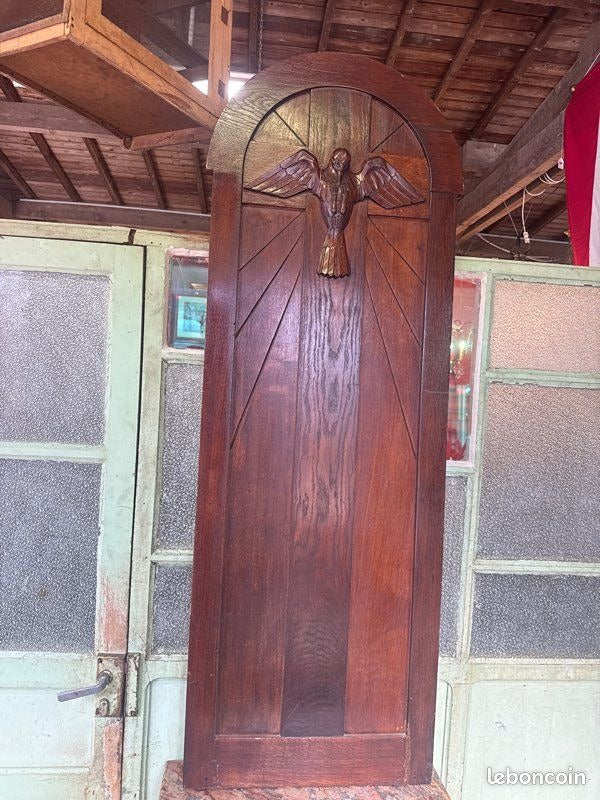 Panneau mural – Artisanat – Art – Bois brun colombe porte de presbytère représentant un crucifix