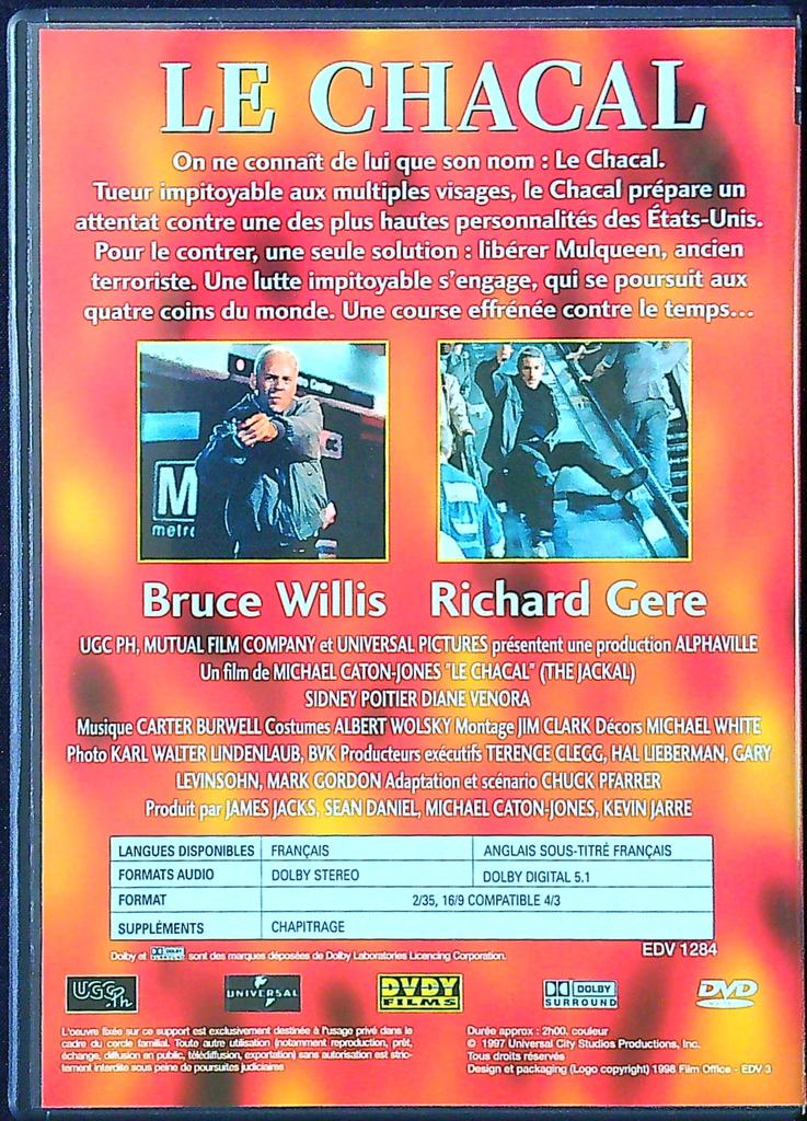 Dvd – Le Chacal – Action – Bruce Willis Richard Gere