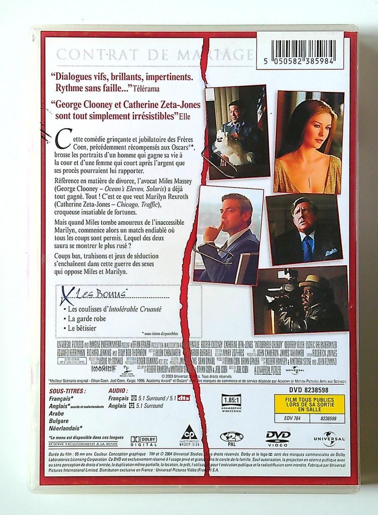 Dvd Film Intolérable Cruauté George Clooney