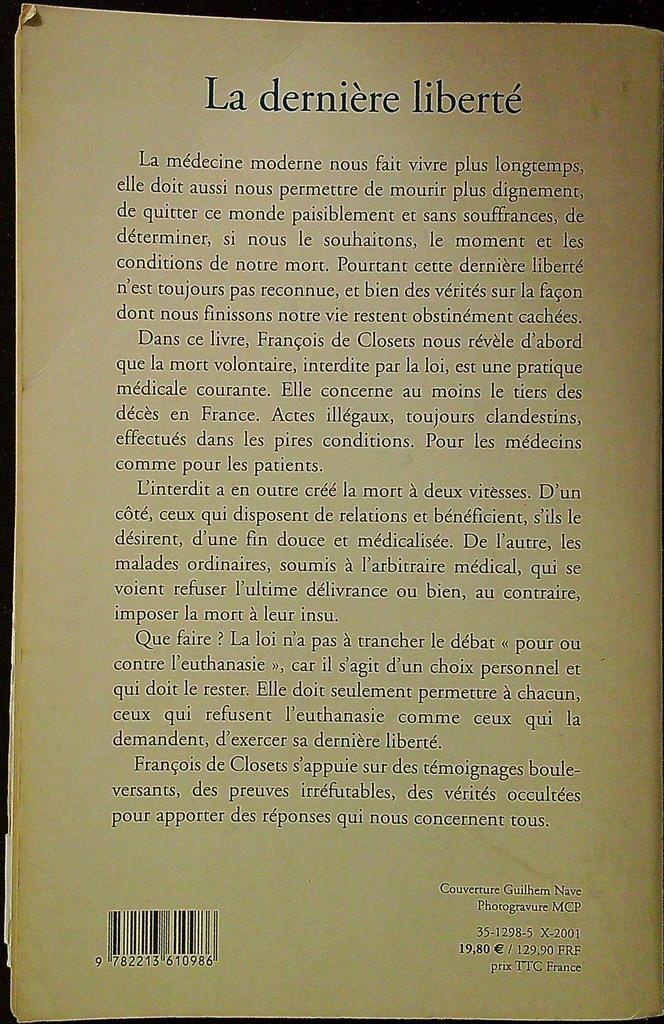Livre – François de Closets – Essai – La dernière liberté