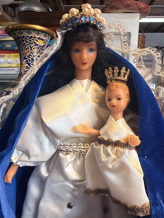 Poupée Vierge Marie en Cire – Vintage – Poupées – Avec Enfant